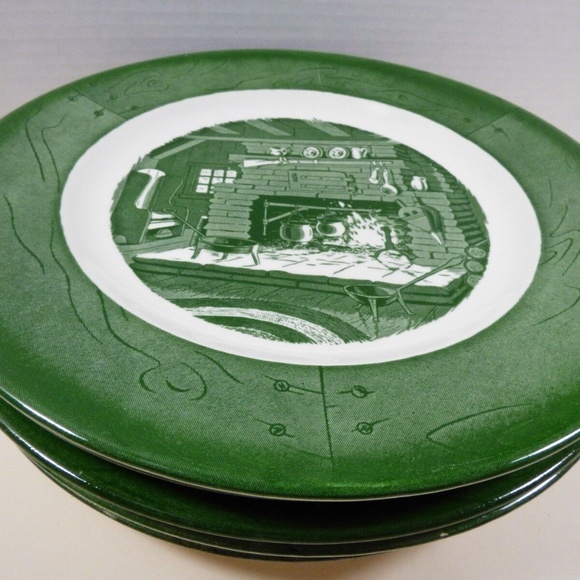 Vintage by Royal China Colonial Homestead green set of 6 dinner plates 10" - Picture 2 of 8
